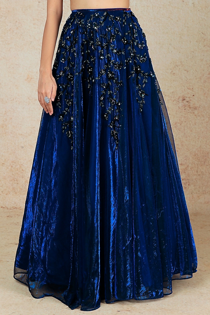 Royal Blue Shimmer Net Wedding Lehenga Set by Megha Kapoor Label at Pernia's Pop Up Shop