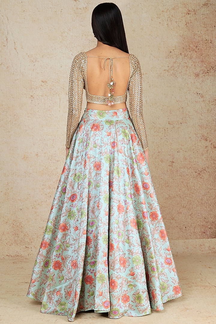Powder Blue Floral Printed Wedding Lehenga Set by Megha Kapoor Label at Pernia's Pop Up Shop