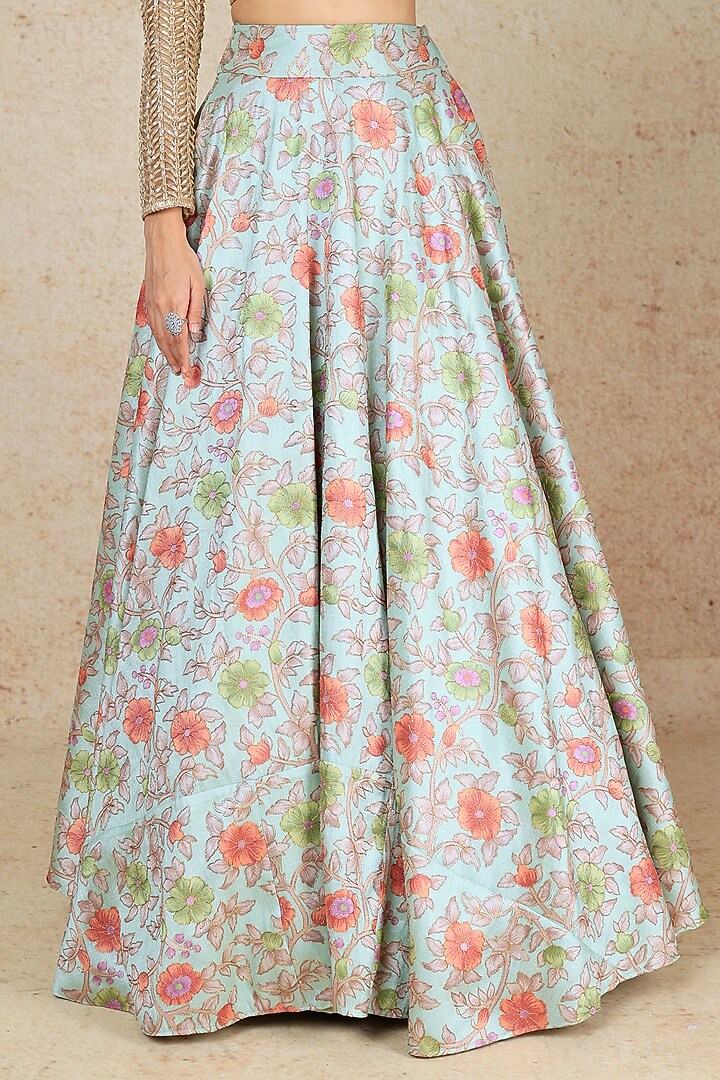 Powder Blue Floral Printed Wedding Lehenga Set by Megha Kapoor Label at Pernia's Pop Up Shop