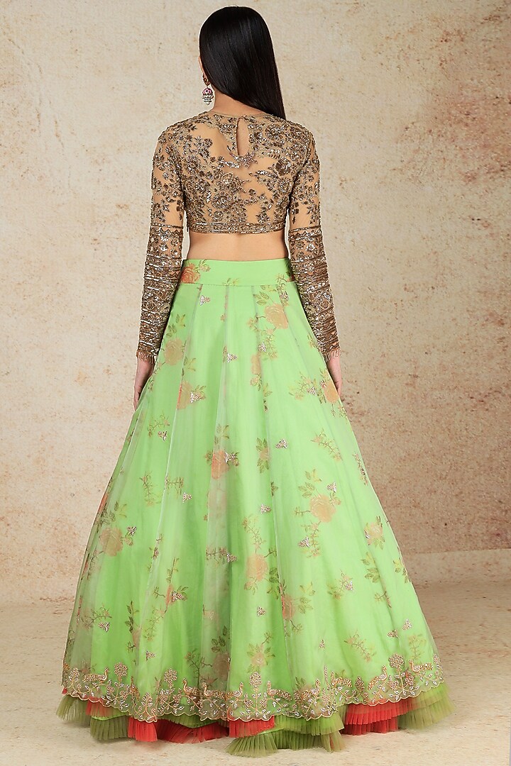 Light Green Printed Wedding Lehenga Set by Megha Kapoor Label at Pernia's Pop Up Shop