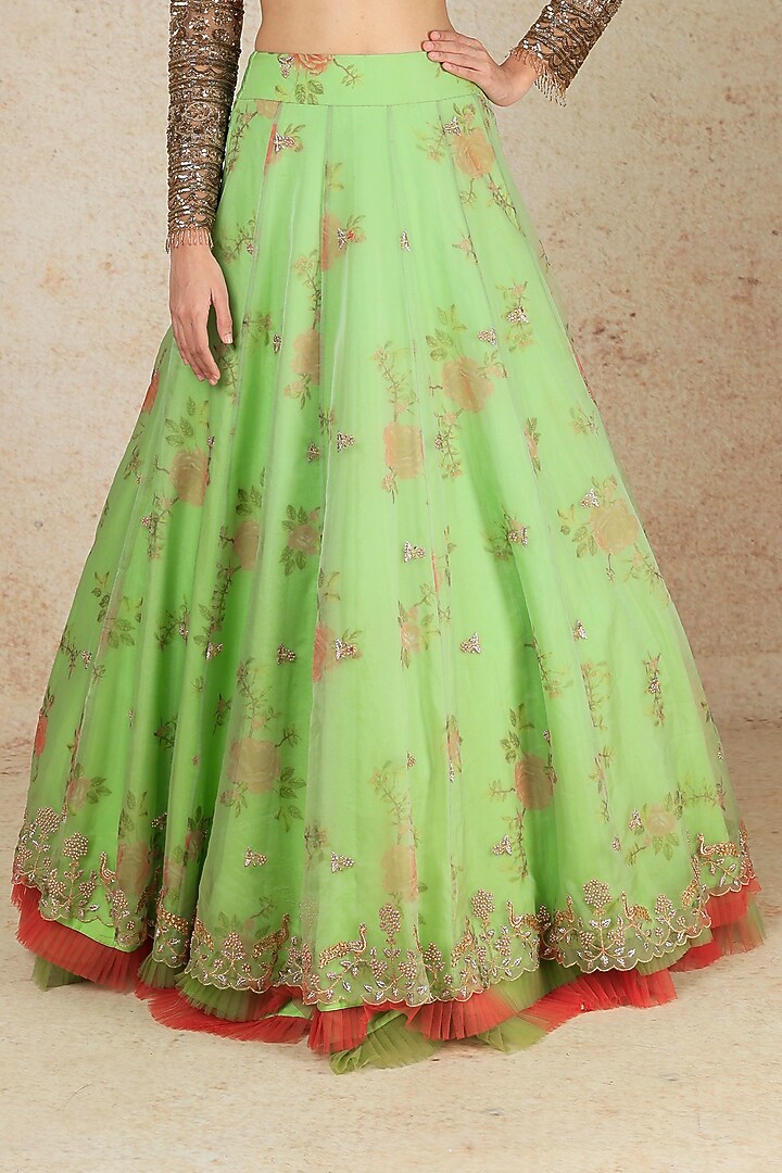 Light Green Printed Wedding Lehenga Set by Megha Kapoor Label at Pernia's Pop Up Shop