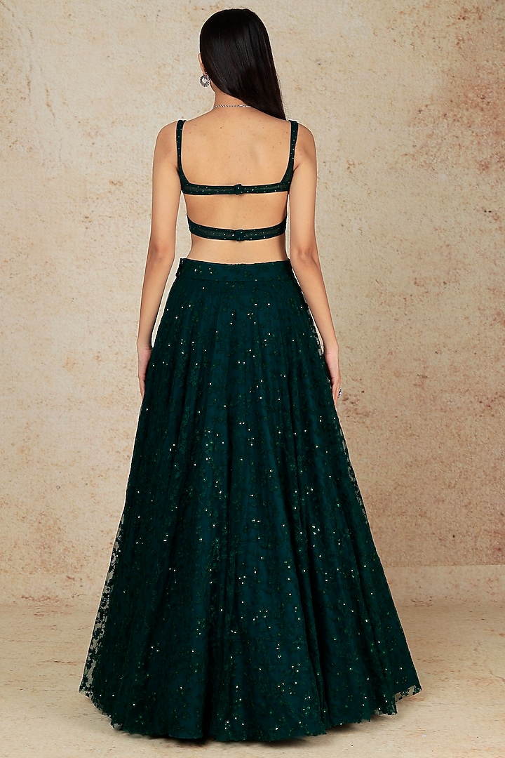 Bottle Green Polyester Rayon Wedding Lehenga Set by Megha Kapoor Label at Pernia's Pop Up Shop