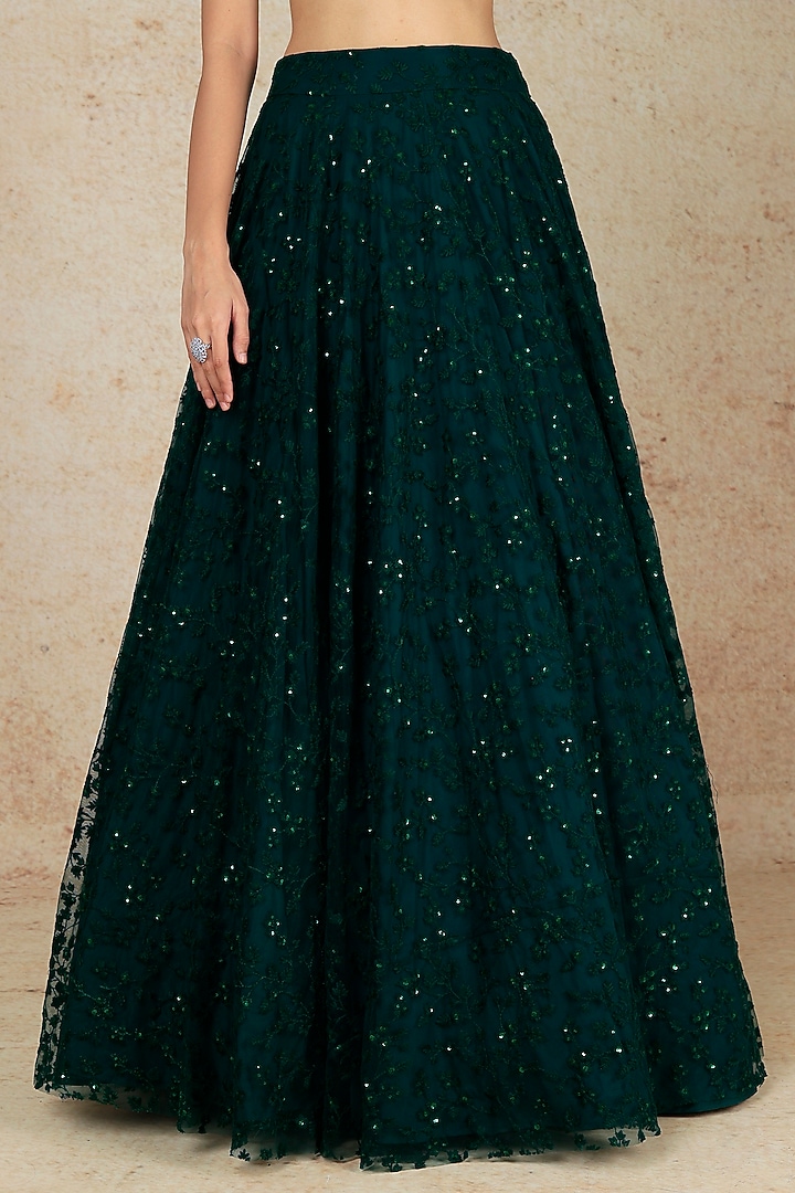 Bottle Green Polyester Rayon Wedding Lehenga Set by Megha Kapoor Label at Pernia's Pop Up Shop
