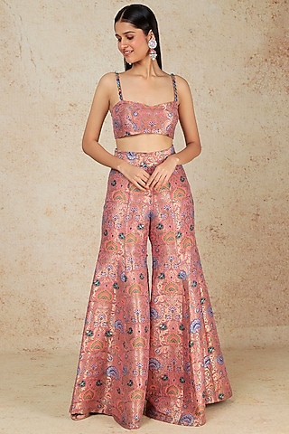 Peach Brocade Sharara Set by Megha Kapoor Label