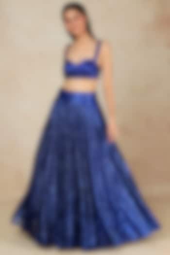 Cobalt Blue Sequins Lehenga Set by Megha Kapoor Label