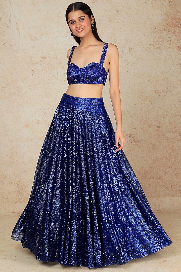 Cobalt Blue Sequins Lehenga Set by Megha Kapoor Label