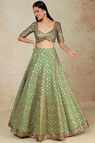 Forest Green Embroidered Lehenga Set by Megha Kapoor Label