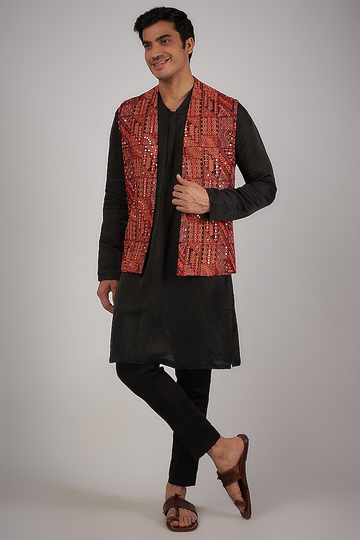 Multi-Colored Banarasi Thread Work Bundi Jacket by Megha Kapoor Label Men