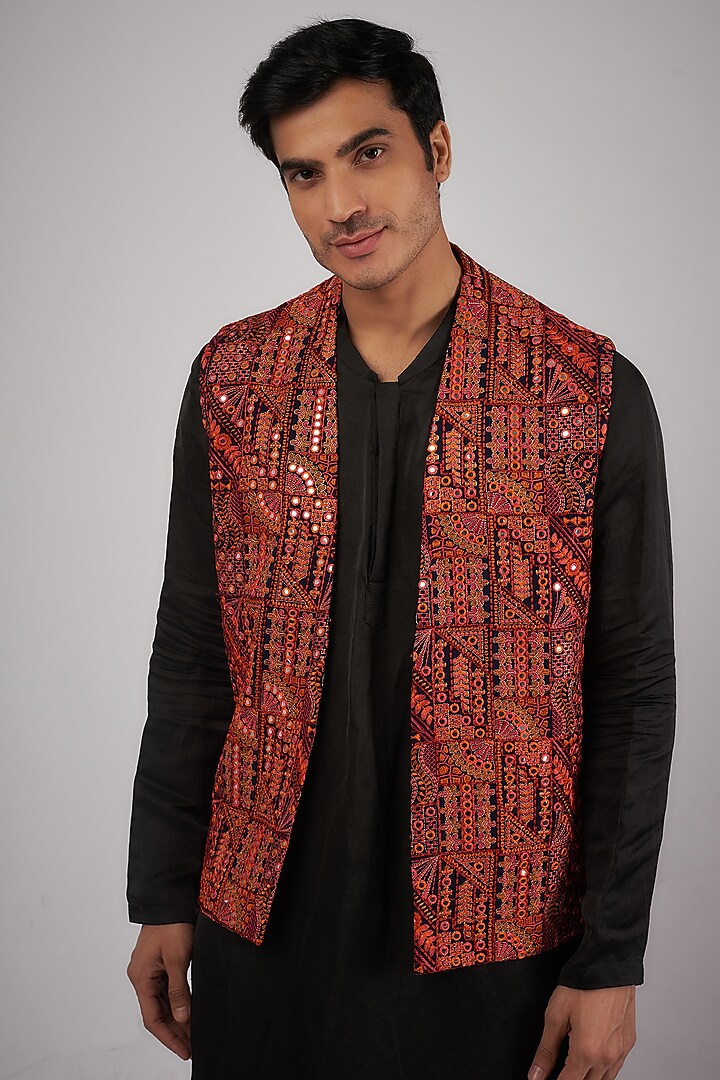 Multi-Colored Banarasi Thread Work Bundi Jacket by Megha Kapoor Label Men at Pernia's Pop Up Shop