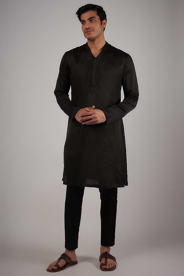 Black Silk Kurta by Megha Kapoor Label Men