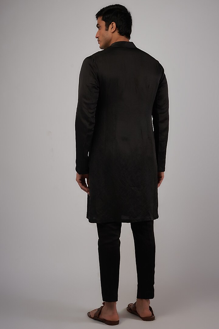 Black Silk Kurta by Megha Kapoor Label Men at Pernia's Pop Up Shop
