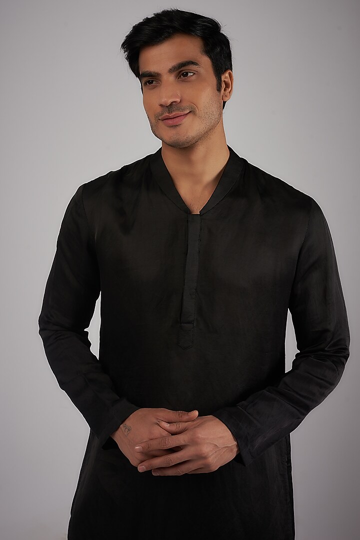 Black Silk Kurta by Megha Kapoor Label Men at Pernia's Pop Up Shop
