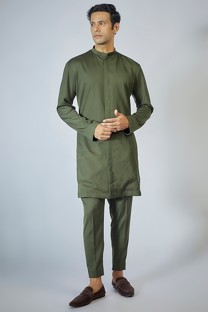 Olive Green Suit Kurta Set by Megha Kapoor Label Men
