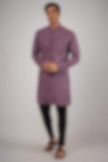 Purple Georgette Sequin Embroidered Kurta Set by Megha Kapoor Label Men