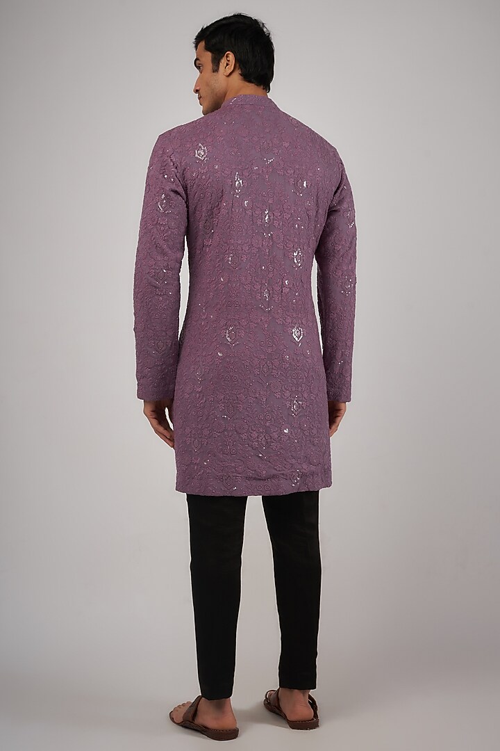 Purple Georgette Sequin Embroidered Kurta Set by Megha Kapoor Label Men at Pernia's Pop Up Shop
