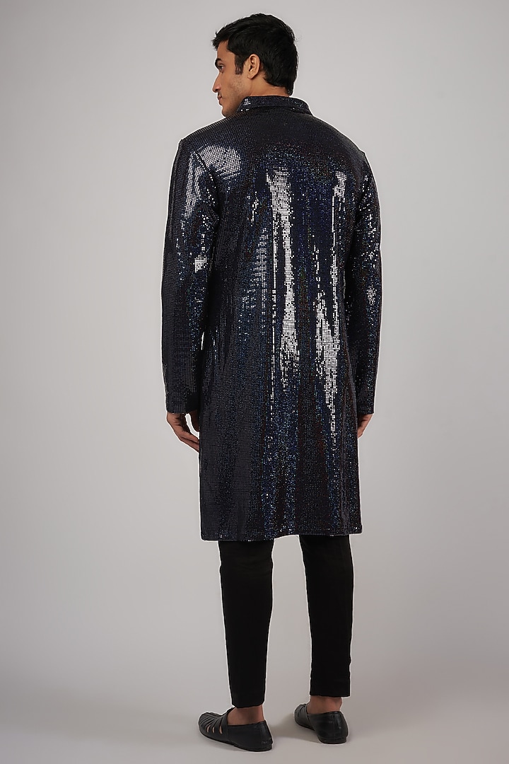 Navy Blue Georgette Kurta Set by Megha Kapoor Label Men at Pernia's Pop Up Shop
