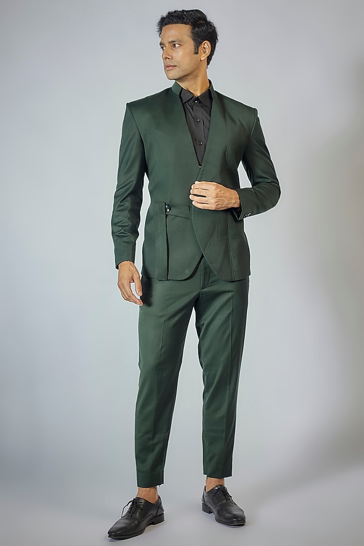 Dark Green Suit Blazer Set by Megha Kapoor Label Men