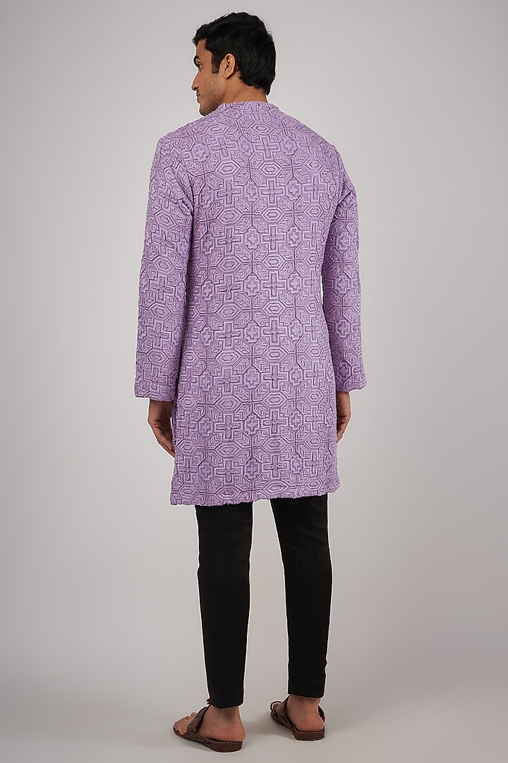 Lavender Georgette Sequin Embroidered Kurta Set by Megha Kapoor Label Men at Pernia's Pop Up Shop