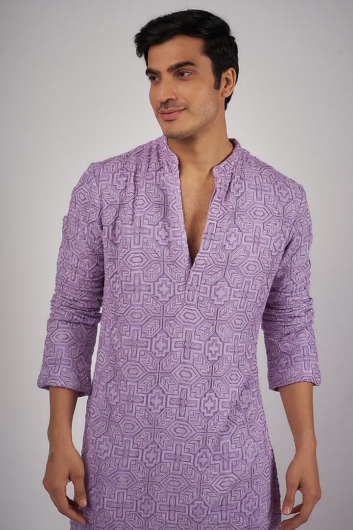 Lavender Georgette Sequin Embroidered Kurta Set by Megha Kapoor Label Men at Pernia's Pop Up Shop