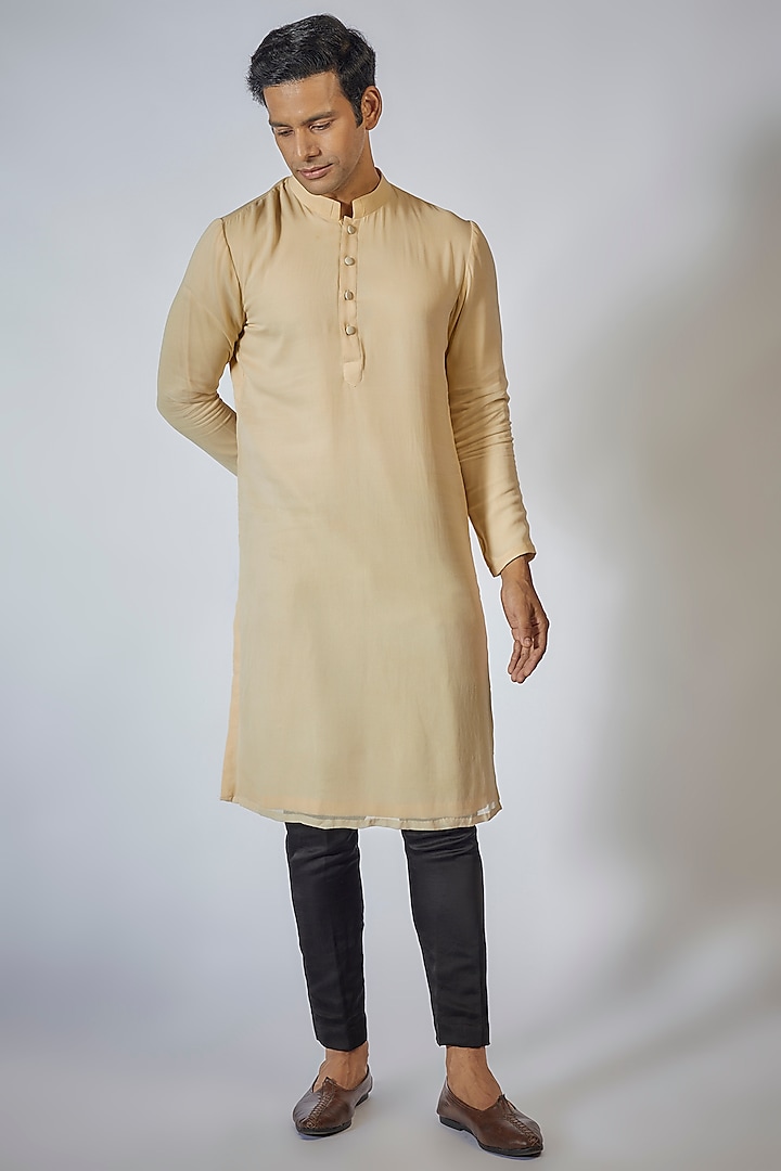 Cream Georgette Kurta Set by Megha Kapoor Label Men