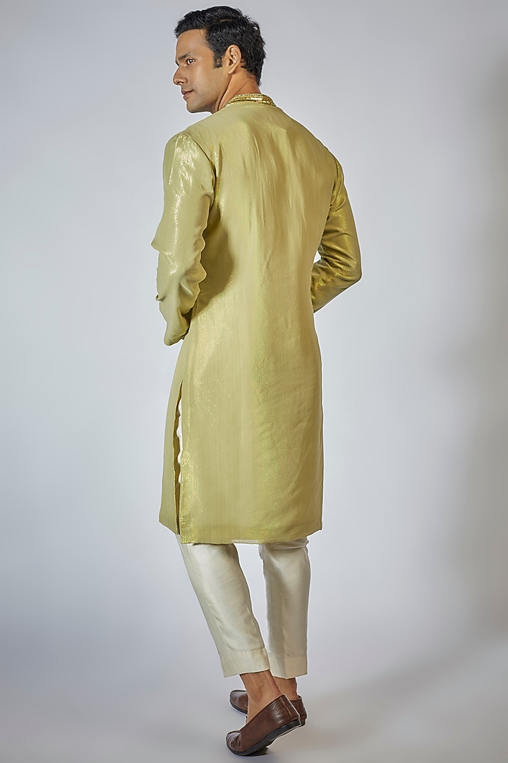 Green Georgette Embroidered Kurta Set by Megha Kapoor Label Men at Pernia's Pop Up Shop