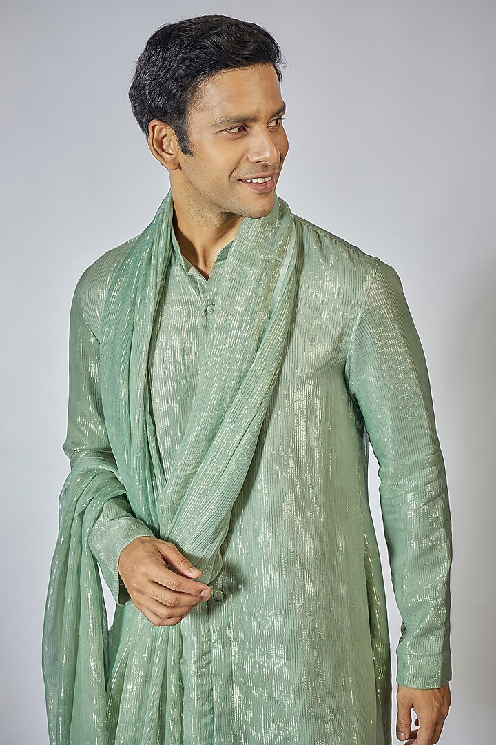 Teal Georgette Kurta Set by Megha Kapoor Label Men at Pernia's Pop Up Shop
