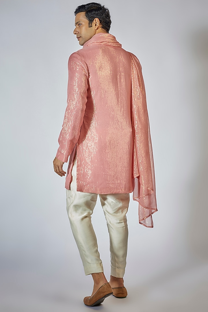 Peach Georgette Kurta Set by Megha Kapoor Label Men at Pernia's Pop Up Shop