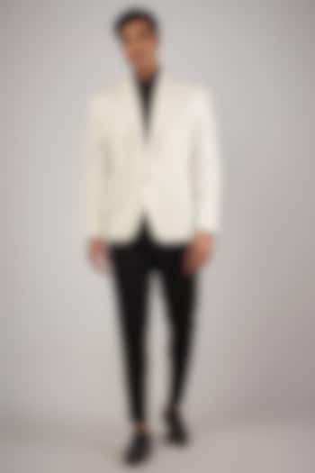 White Suiting Fabric Blazer by Megha Kapoor Label Men