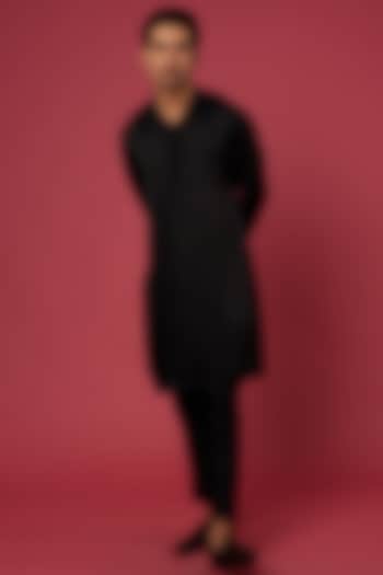 Black Soft Silk Kurta Set by Megha Kapoor Label Men at Pernia's Pop Up Shop
