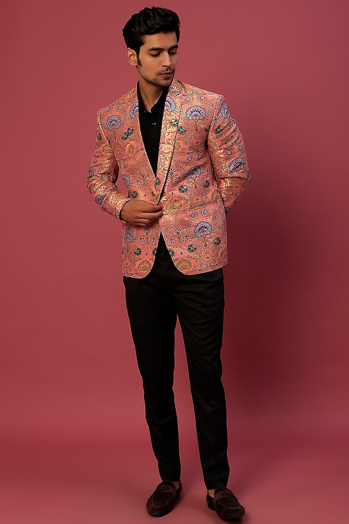 Pink Banarasi Blazer by Megha Kapoor Label Men