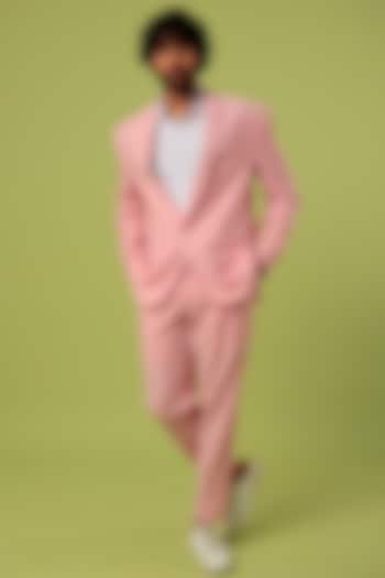 Baby Pink Cotton Blazer Set by Megha Kapoor Label Men