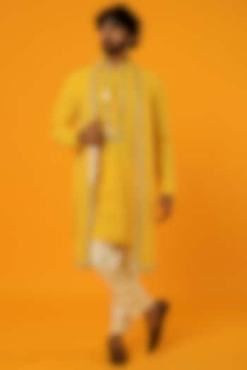 Yellow Chikankari Kurta Set by Megha Kapoor Label Men