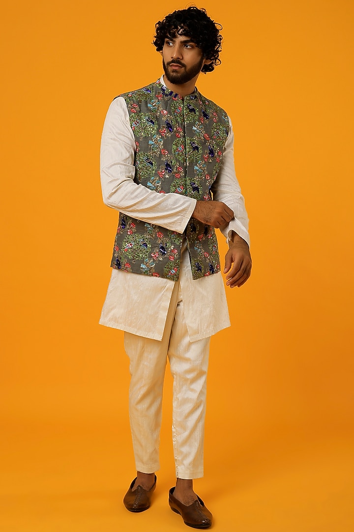 Multi-Colored Cotton Embroidered Bundi Jacket by Megha Kapoor Label Men at Pernia's Pop Up Shop