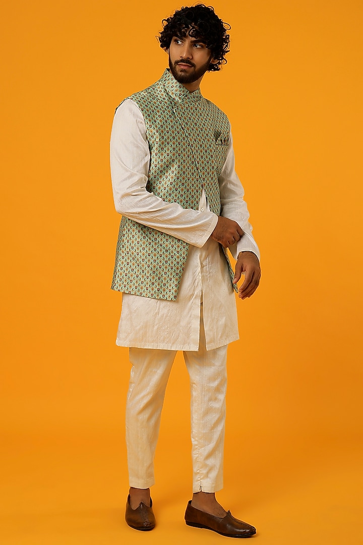 Pistachio Cotton Bundi Jacket by Megha Kapoor Label Men