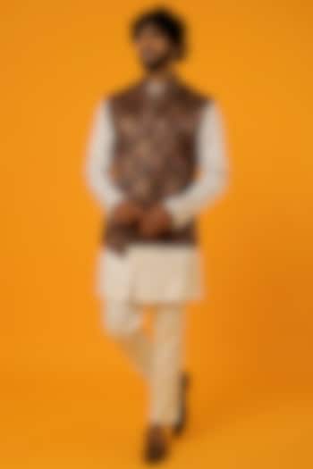 Multi-Coloured Silk Bundi Jacket by Megha Kapoor Label Men