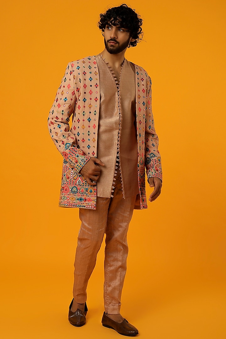 Pink Georgette Thread Embroidered Indowestern Set by Megha Kapoor Label Men