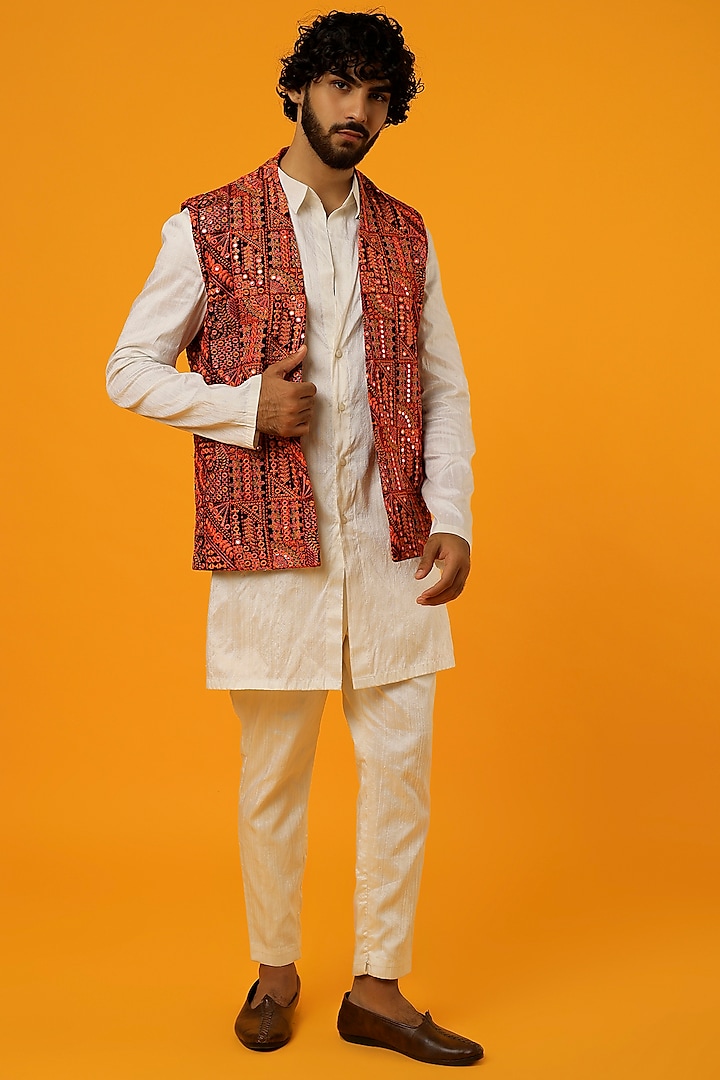 Multi-Coloured Georgette Indowestern Jacket by Megha Kapoor Label Men