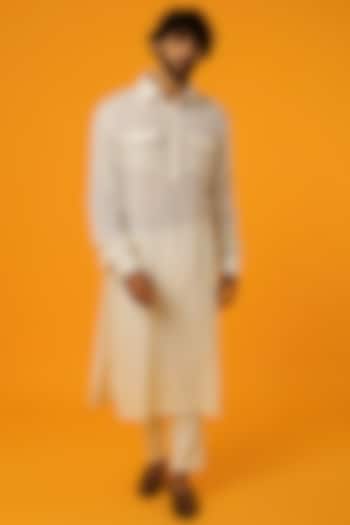White Cutwork Kurta by Megha Kapoor Label Men at Pernia's Pop Up Shop