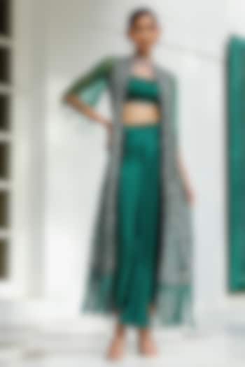Emerald Green Organza Crystal & Sequins Embroidered Cape Set by Mehak Khurana World