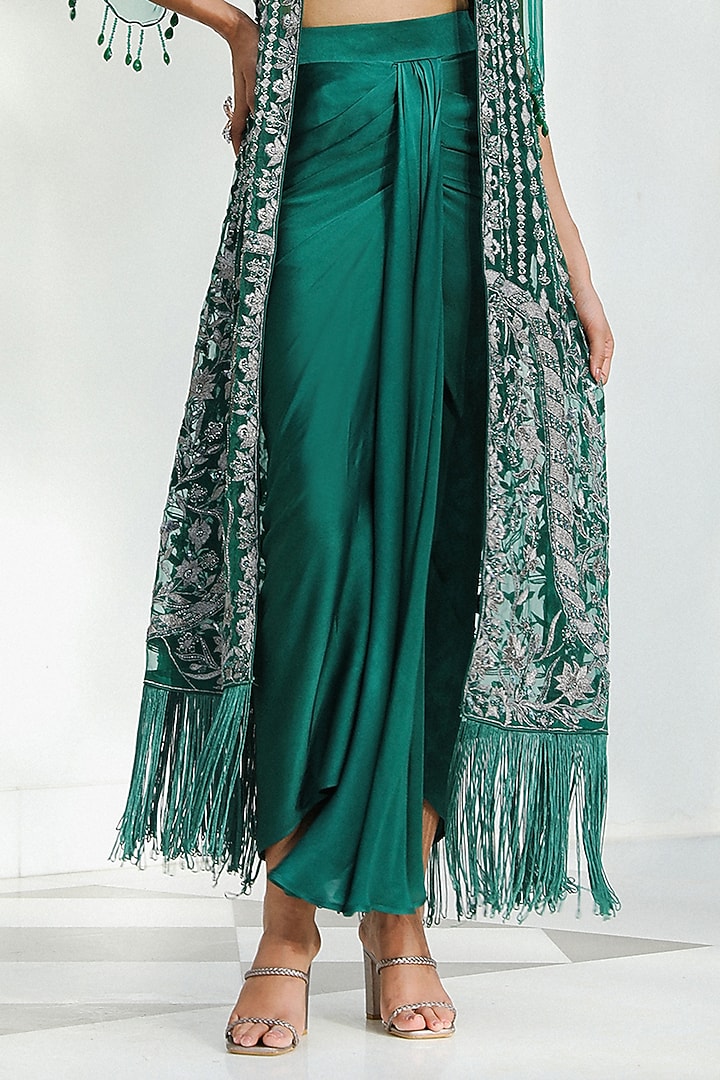 Emerald Green Organza Crystal & Sequins Embroidered Cape Set by Mehak Khurana World at Pernia's Pop Up Shop