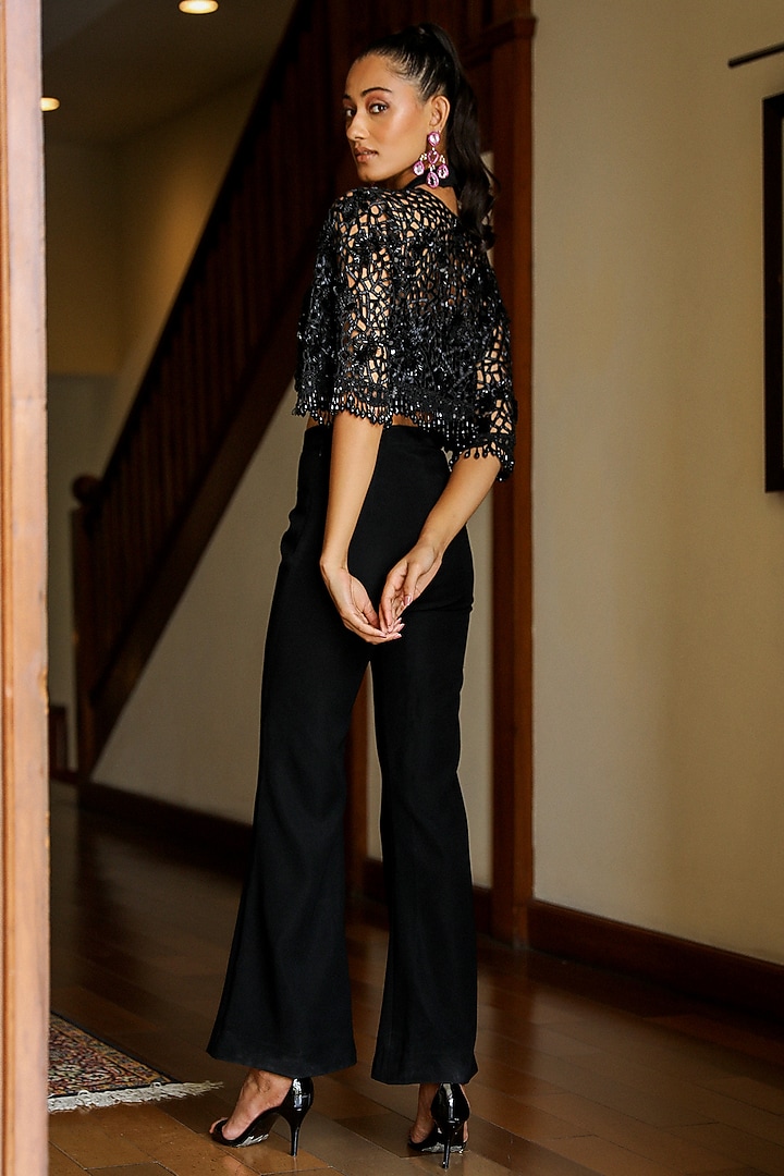 Black Imported Lycra Tassels Embroidered Palazzo Pant Set by Mehak Khurana World at Pernia's Pop Up Shop