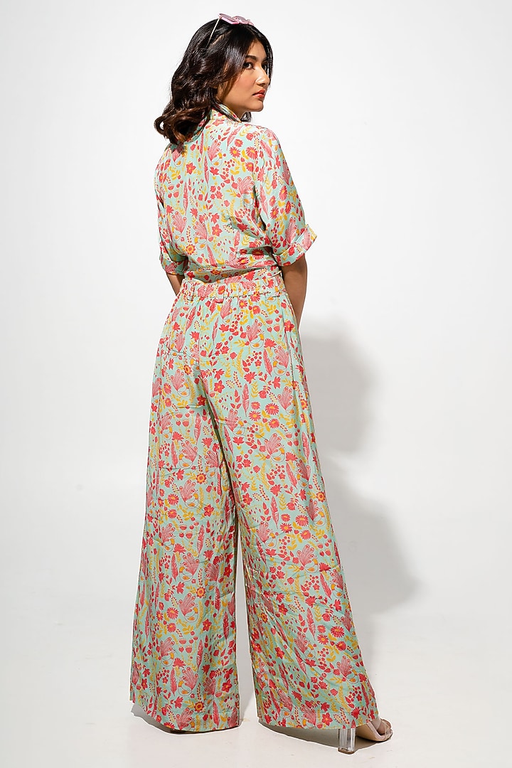Mint Green Bemberg Crepe Floral Printed Co-Ord Set by Megha Pitti at Pernia's Pop Up Shop