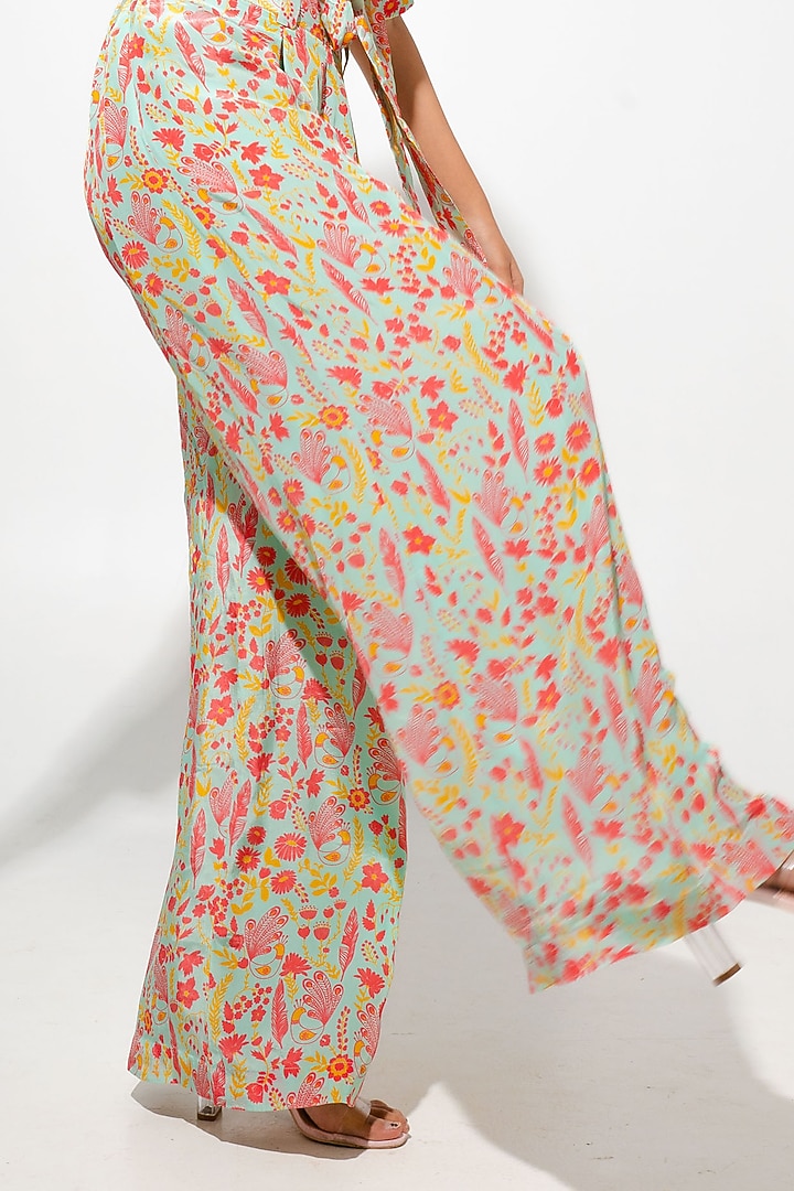 Mint Green Bemberg Crepe Floral Printed Co-Ord Set by Megha Pitti at Pernia's Pop Up Shop
