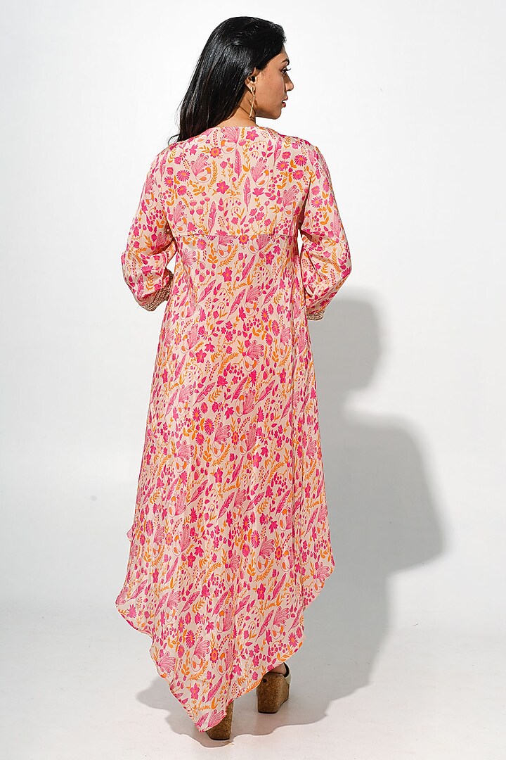 Pink Bemberg Crepe Sequins Embroidered & Floral Printed Kurta Set by Megha Pitti at Pernia's Pop Up Shop
