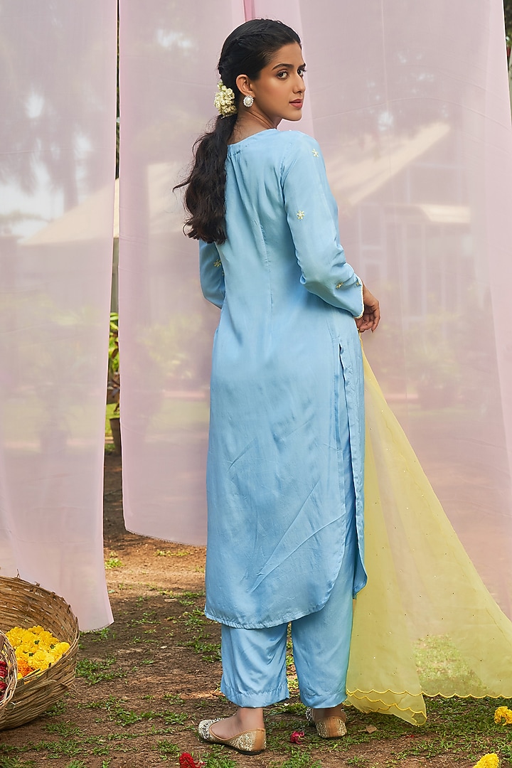 Ice Blue Habutai Silk Cutdana Hand Embroidered Kurta Set by Megha Pitti at Pernia's Pop Up Shop