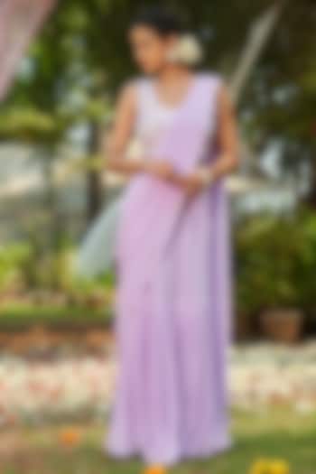 Lilac Georgette Fish Cut Pre-Stitched Wedding Saree Set by Megha Pitti at Pernia's Pop Up Shop