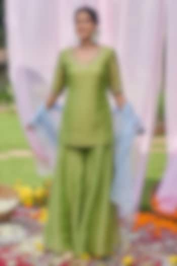 Green Tissue Sharara Set by Megha Pitti at Pernia's Pop Up Shop