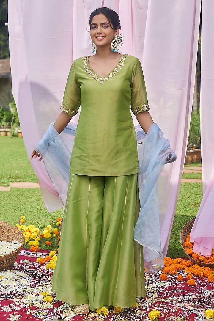 Green Tissue Sharara Set by Megha Pitti at Pernia's Pop Up Shop