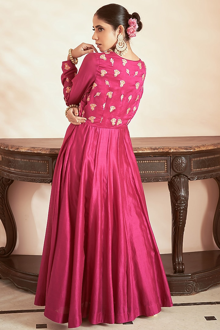 Magenta Pure Chanderi Embroidered Wedding Anarkali Set by Megha Pitti at Pernia's Pop Up Shop