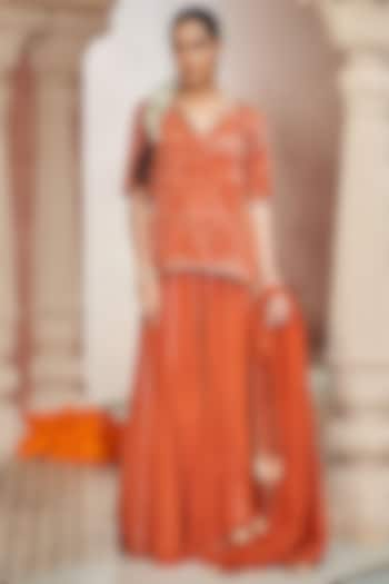 Rust Orange Bemberg Crepe Sharara Set by Megha Pitti at Pernia's Pop Up Shop